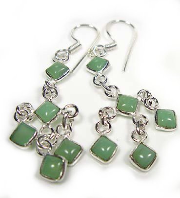 Sterling Silver & Green Onyx Stone Dangling Earrings - 2.5"