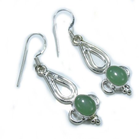 Sterling Silver & Chalcedony Stone Scroll Earrings  - 2"