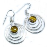 Sterling Silver & Tiger Eye Stone Hoop Earrings  - 2"