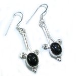 Sterling Silver & Black Onyx Stone Scroll Earrings  - 2"