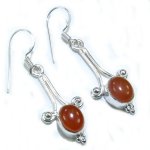 Sterling Silver & Carnelian Stone Scroll Earrings  - 2"
