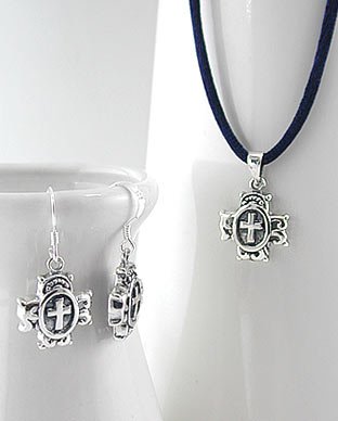 Sterling Silver Celtic Cross Pendant & Earrings Set - JE36648
