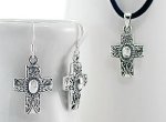 Sterling Silver 925 Celtic Scroll Cross Pendant & Earrings Set - JE36654