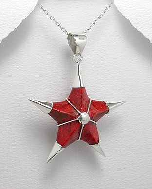 Sterling Silver 925 & Sponge Coral Large Star Pendant