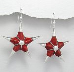 Sterling Silver 925 & Sponge Coral Large Star Dangle Earrings