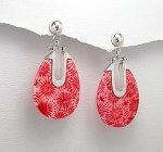 Sterling Silver 925 & Sponge Coral Oval Post Earrings