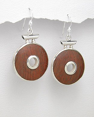 Sterling Silver 925 & Wood Dangle Earrings