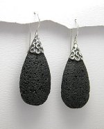 Sterling Silver 925 & Lava Stone Oval Dangle Earrings