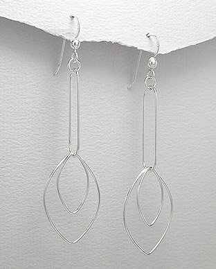 Sterling Silver 925 Ovals & Pointed Ovals Dangle Earrings - FREE SHIP*