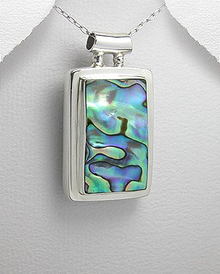 Sterling Silver 925 & Abalone Shell Rectangular Pendant