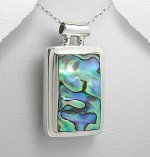 Sterling Silver 925 & Abalone Shell Rectangular Pendant