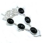Sterling Silver & Black Onyx Stone Necklace - 16.5"