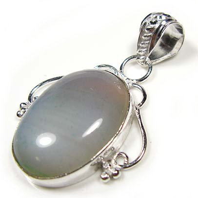 Sterling Silver & Grey Agate Ornate Pendant - 1.75"