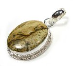 Sterling Silver & Picture Jasper Ornate Pendant - 1.75"