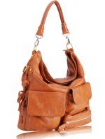 GLORIA Pocketed Hobo Handbag - Caramel Tan Leather