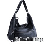 C&T Designer Inspired Italian Leather Hobo Styled Tote Handbag - Black