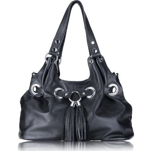 FRANKIE Grommetted Leather Handbag - Black