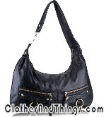 C&T Italian Leather Hobo Tote Handbag - Black Leather