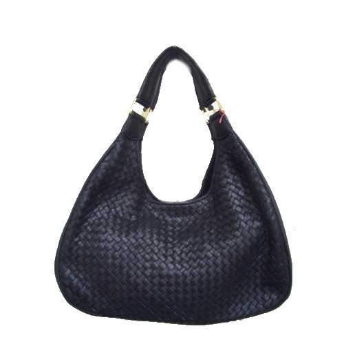 Black Basket Weave Leather Hobo Handbag