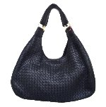 Black Basket Weave Leather Hobo Handbag