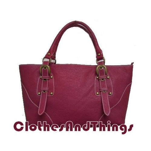 Deep Rose Italian Grained Leather Handbag Tote