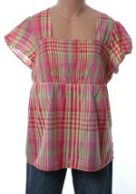 STYLE & CO. Woman Plaid Babydoll Top - Misses 16W - BRAND NEW
