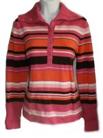 JONES NEW YORK SPORT Pink Striped Large Collared Sweater - Misses Medium - NEW