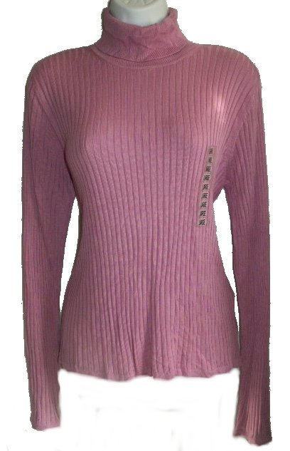 AUGUST SILK KNITS Silk/Rayon Ribbed Knit Slinky Turtleneck Sweater - Misses Large