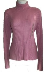 AUGUST SILK KNITS Silk/Rayon Ribbed Knit Slinky Turtleneck Sweater - Misses Large