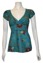 Retro Babydoll V-Neck Empire Waist Cap Puffy Sleeves w/Tie Waist - Teal Blue - S,M,L - BRAND NEW