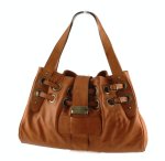 C&T Designer Inspired - Jimmy Choo Ramona Inspired - Grommetted Italian Leather Tote Handbag - Cognac Leather