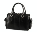 C&T Designer Inspired - Boston Bag Styled - Italian Leather Tote Handbag Purse - Black Leather