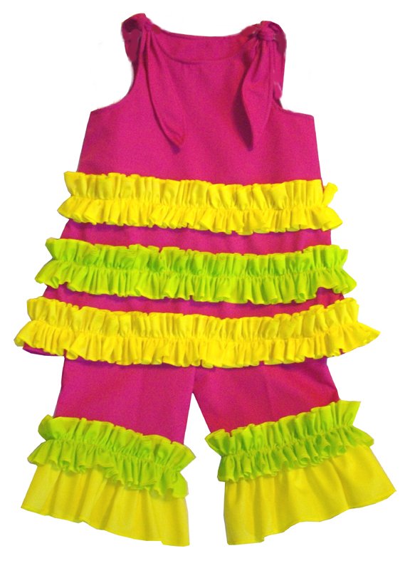 BIZZY BUMPKINS Girls Hot Pink, Yellow & Lime Green Ruffled Rhumba Capri Pants Set ~ Girls 3 Mos - 5 Yrs