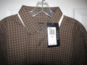 IZOD Brown Check Button Front Shirt - L XL