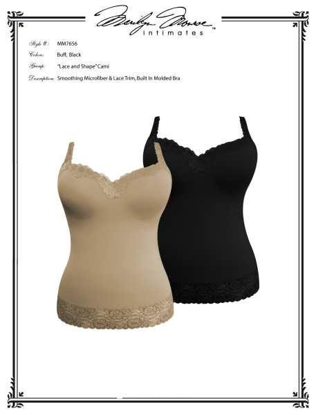 MARILYN MUNROE Padded Underwire Smooth Lacey Camisole - BLACK,MED